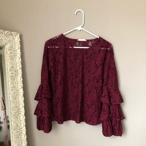 Burgundy Lace Ruffle Top